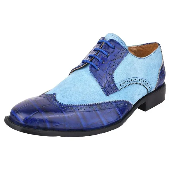 LIBERTYZENO Mens Royal Blue Genuine Leather Croco/Suede Printed Oxford Dre… Trevor Oxford Style Royal Blue Leather Dress Shoes for Boys  main image 2